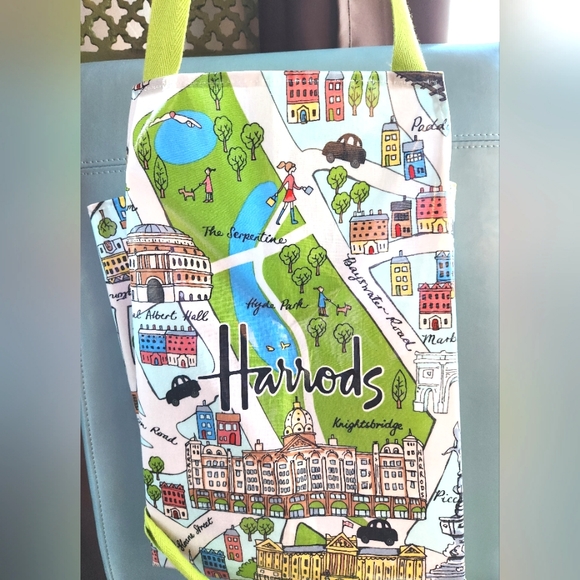 HARRODS Vtg London UK Map Dept Store Oil Cloth Easy Wipe Souvenir Tie Chef Apron - Picture 5 of 16